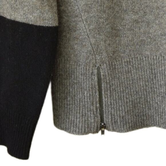 EILEEN FISHER Merino Wool + Yak Gray Black Colorblock Crew Neck Sweater - Picture 8 of 8